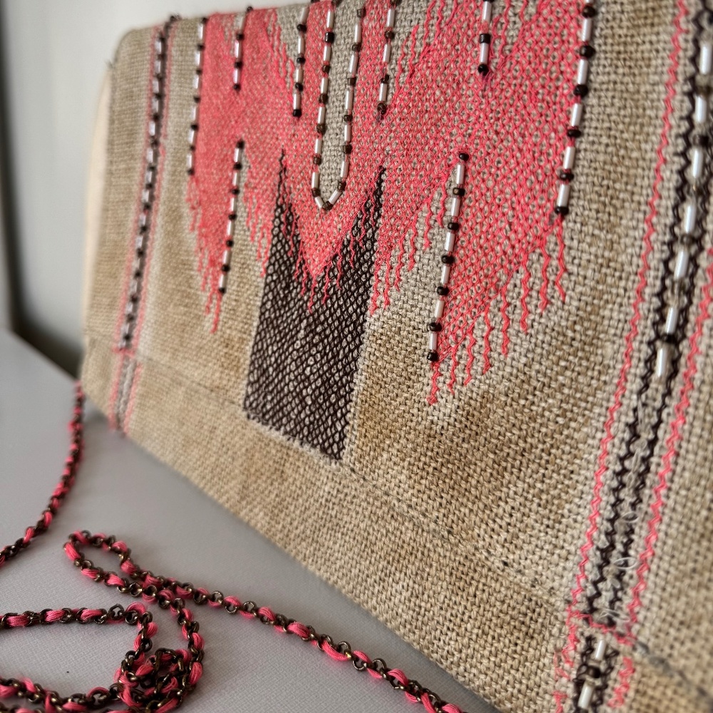 Blank Pink & Tan Beaded Clutch/Crossbody Bag